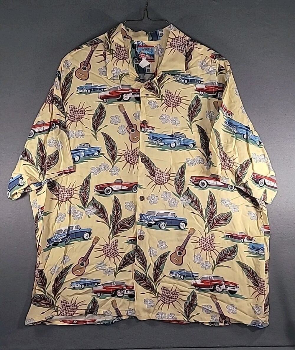 VTG Joe Kealoha Reyn Spooner Hawaiian Shirt XXL Cars Ukulele Floral Aloha EUC